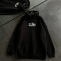 Üç İplik Penye Uzun Kol Kapşonlu Baskılı SweatShirt - Siyah