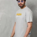 Unisex Basic Bisiklet Yaka Oversize T-Shirt - Gri