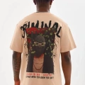 Unisex Baskılı Oversize T-Shirt - Bej