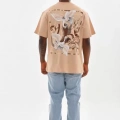 Unisex Baskılı Oversize T-Shirt - Bej