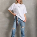 Unisex Baskılı Oversize T-Shirt - Beyaz