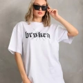 Unisex Baskılı Oversize T-Shirt - Beyaz