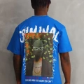 Unisex Baskılı Oversize T-Shirt - Mavi