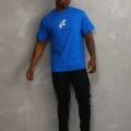 Unisex Baskılı Oversize T-Shirt - Mavi
