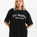 Unisex Baskılı Oversize T-Shirt - Siyah