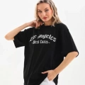 Unisex Baskılı Oversize T-Shirt - Siyah