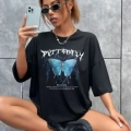 Unisex Baskılı Oversize T-Shirt - Siyah