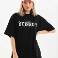 Unisex Baskılı Oversize T-Shirt - Siyah