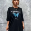 Unisex Baskılı Oversize T-Shirt - Siyah