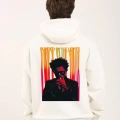 Unisex Baskılı Oversize Üç İplik Kapüşonlu Sweatshirt - Beyaz