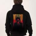 Unisex Baskılı Oversize Üç İplik Kapüşonlu Sweatshirt - Siyah