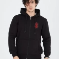 Unisex Baskılı Tam Fermuarlı Kapşonlu SweatShirt - Siyah