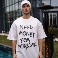 Unisex Bisiklet Yaka Baskılı Oversize T-Shirt - Beyaz