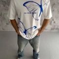 Unisex Bisiklet Yaka Baskılı Oversize T-Shirt - Beyaz