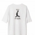 Unisex Bisiklet Yaka Baskılı Oversize T-Shirt - Beyaz