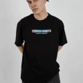 Unisex Bisiklet Yaka Baskılı Oversize T-Shirt - Siyah