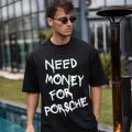 Unisex Bisiklet Yaka Baskılı Oversize T-Shirt - Siyah