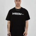 Unisex Bisiklet Yaka Baskılı Oversize T-Shirt - Siyah