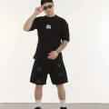 Unisex Bisiklet Yaka Baskılı Oversize T-Shirt - Siyah