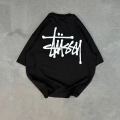 Unisex Bisiklet Yaka Baskılı Oversize T-Shirt - Siyah
