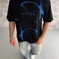 Unisex Bisiklet Yaka Baskılı Oversize T-Shirt - Siyah