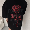 Unisex Bisiklet Yaka Baskılı Oversize T-Shirt - Siyah