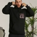 Unisex Kapşonlu Baskılı Sweetshirt - Siyah