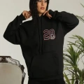 Unisex Kapşonlu Baskılı Sweetshirt - Siyah