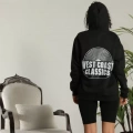 Unisex Sırt Baskılı Kapüşonlu Üç İplik Oversize Sweatshirt - Siyah