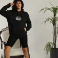 Unisex Sırt Baskılı Kapüşonlu Üç İplik Oversize Sweatshirt - Siyah