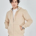 Unisex Tam Fermuarlı Kapşonlu  SweatShirt - Bej