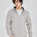 Unisex Tam Fermuarlı Kapşonlu  SweatShirt - Boyalı Gri