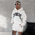Unisex Üç İplik Kapşonlu Baskılı SweatShirt - Beyaz