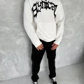 Unisex Üç İplik Kapşonlu Baskılı SweatShirt - Beyaz