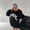 Unisex Üç İplik Kapşonlu Baskılı SweatShirt - Siyah