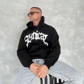 Unisex Üç İplik Kapşonlu Baskılı SweatShirt - Siyah