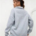 Unisex Uzun Kol Yarım Farmuarlı Yakalı Basic SweatShirt - Gri