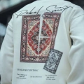 Uzun Kol Bisiklet Yaka Baskılı SweatShirt - Beyaz