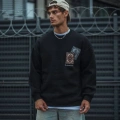 Uzun Kol Bisiklet Yaka Baskılı SweatShirt - Siyah