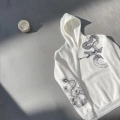 Uzun Kol Kapşonlu Baskılı SweatShirt - Beyaz