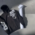 Uzun Kol Kapşonlu Baskılı SweatShirt - Siyah