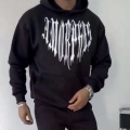 Uzun Kol Kapşonlu Baskılı SweatShirt - Siyah