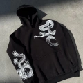Uzun Kol Kapşonlu Baskılı SweatShirt - Siyah