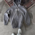 Uzun Kol Kapşonlu Göğüs Baskılı SweatShirt - Gri
