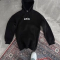 Uzun Kol Kapşonlu Göğüs Baskılı SweatShirt - Siyah