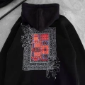 Uzun Kol Kapşonlu Ön Ve Arka Baskılı SweatShirt - Siyah
