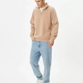Uzun Kol Yarım Farmuarlı Yakalı Basic SweatShirt - Bej