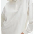 Uzun Kol Yarım Farmuarlı Yakalı Basic SweatShirt - Beyaz
