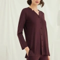 Uzun Kollu Boydan Düğmeli V Yaka Pijama Takımı