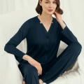 Uzun Kollu Boydan Düğmeli V Yaka Pijama Takımı